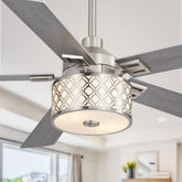52-Inch Ceiling Fan with Light and Remote – 5 Reversible Dual-Finish Blades, Geometric Drum Cage Shade, Quiet Energy-Saving DC Motor, 6 Speeds with Forward/Reverse Airflow, Includes 5" & 10" Downrods